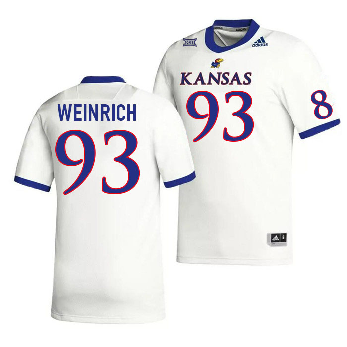 Men #93 Charlie Weinrich Kansas Jayhawks College Football Jerseys Stitched Sale-White - Click Image to Close